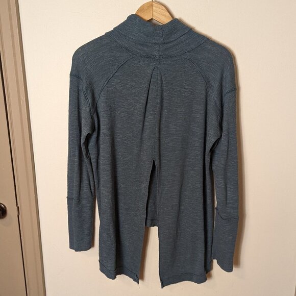Free People We The Free Teal Split Back Turtleneck Cowl Tunic Thermal Sweater - Picture 4 of 5